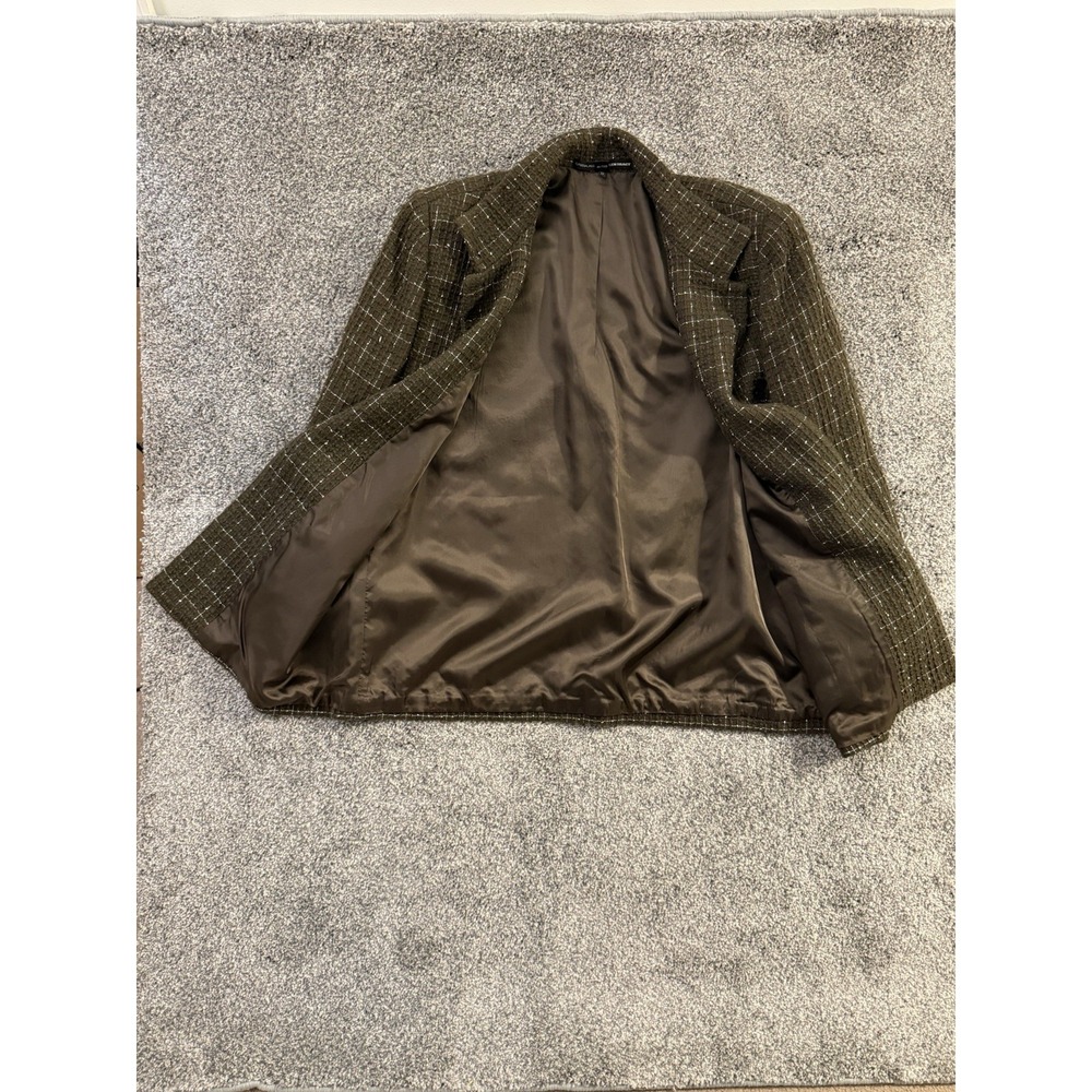 Vintage Linda Allard Ellen Tracy Wool Tweed Blazer Womens 16 Brown Plaid - Picture 3 of 11